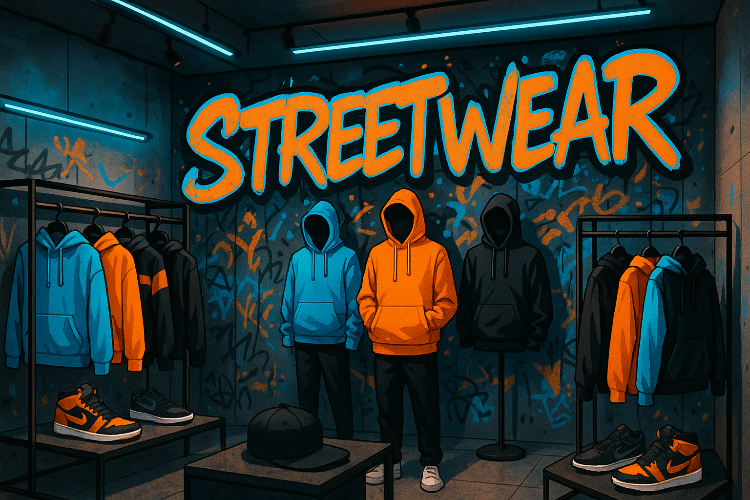 je veux une imgae de couverture qui represente une boutique de vetements street wear
